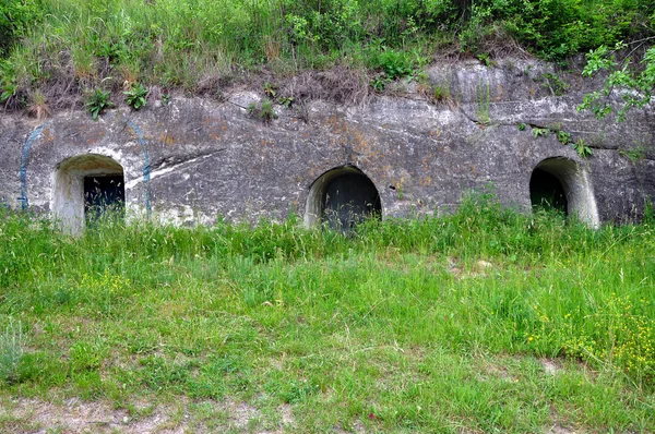 Tradiční vinné sklepy vytesané ve skále — Stock fotografie