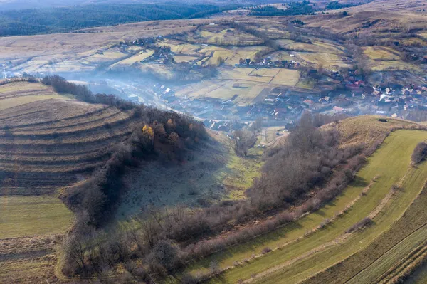 Aerial View Small Countryside Village Autumn Bedeciu Romania — Stock Photo, Image