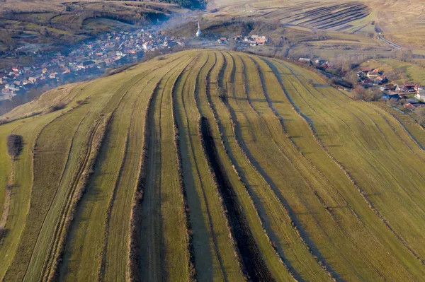 Sonbaharda Küçük Bir Kırsal Köyün Hava Manzarası Bedeciu Romanya — Stok fotoğraf