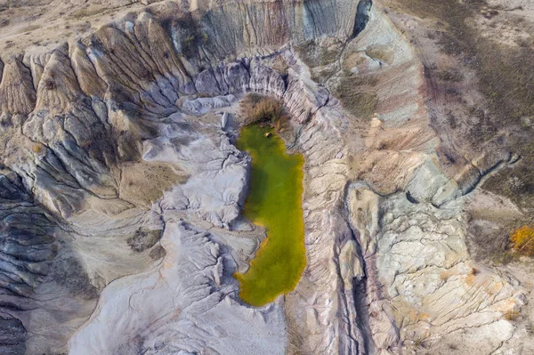 Área Mineração Industrial Abandonada Vista Drone Mina Céu Aberto Cheia — Fotografia de Stock