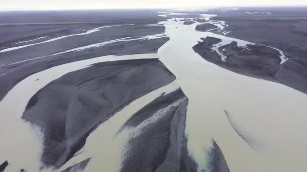 Flygdrönare Syn Glacial Flodsystem Island Smältvatten Från Glaciärer Som Flödar — Stockvideo