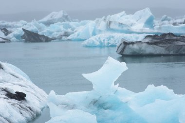 Jokulsarlon buzul gölünde yüzen küresel ısınma ve iklim değişikliğinin bir sonucu olarak buzdağlarının erimesi. Vatnajokull Ulusal Parkı, İzlanda