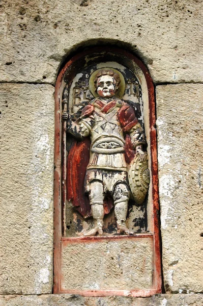 Old Stone Statue Representing Warrior Abandoned Georgian Monastery Caucasus Region — Stock Fotó