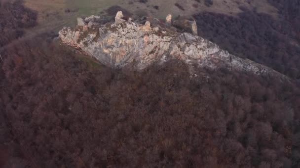 Luchtfoto Van Ruïnes Van Een Middeleeuws Kasteel Liteni Leta Fort — Stockvideo