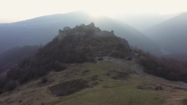 Widok Lotu Ptaka Ruin Średniowiecznego Zamku Liteni Twierdza Leta Transylwania — Wideo stockowe