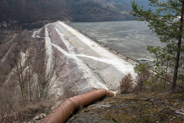 Barrière Empêchant Écoulement Des Résidus Miniers Cuivre Dans Bassin Décantation — Photo