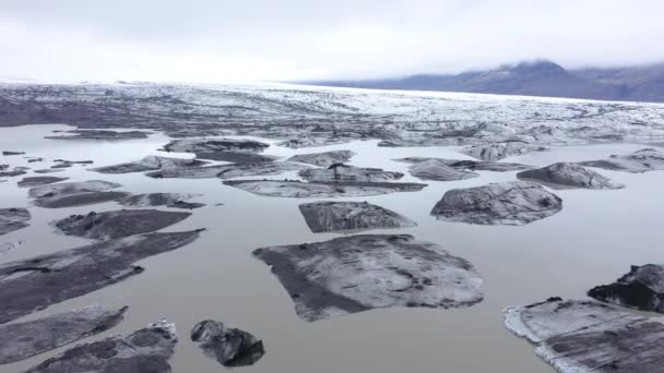 Latanie Nad Topniejącymi Górami Lodowymi Jeziorze Svinafellsjokull Park Narodowy Vatnajokull — Wideo stockowe