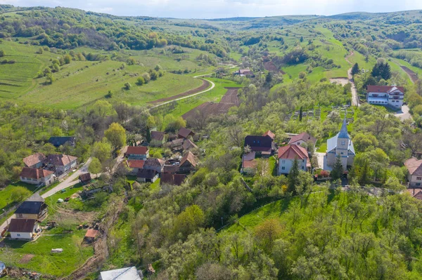 Aerial View Typical Hungarian Village Transylvania Romania Inaktelke Inucu — Stok fotoğraf