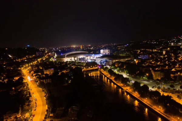 Aerial View Cluj Napoca City Night Urban Landscape Illuminated Streets — Fotografia de Stock