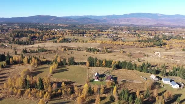 Flying Rural Countryside Landscape Homestead Village Autumn Colorful Trees — Stockvideo