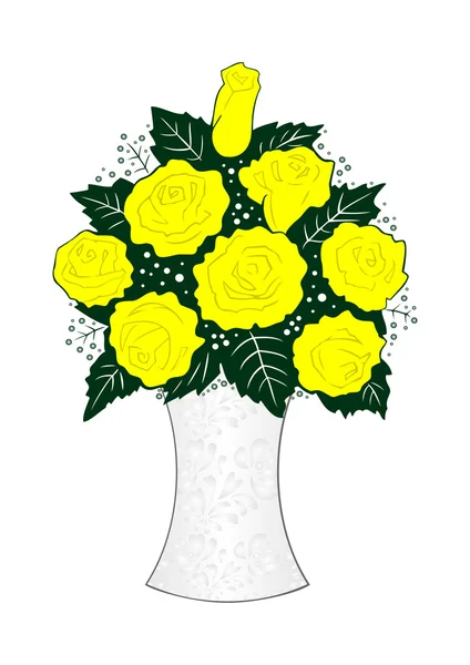 花瓶里的黄玫瑰 — 图库矢量图片