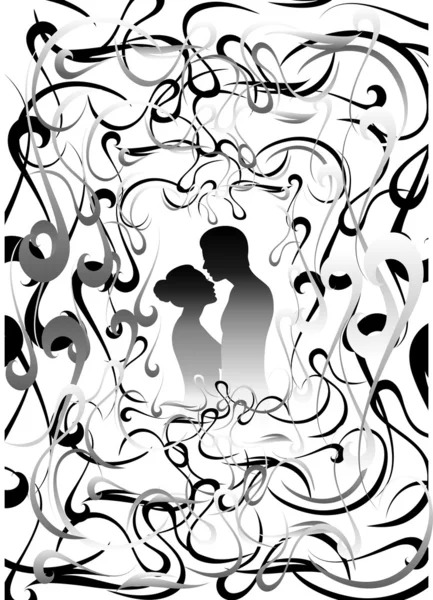 Boy's and girl's silhouettes with background — Stock Vector