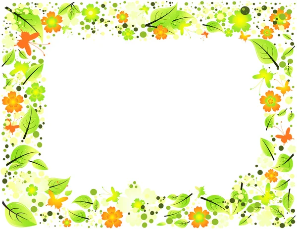 Abstract frame from leaves, flowers and butterflies — Stock Vector