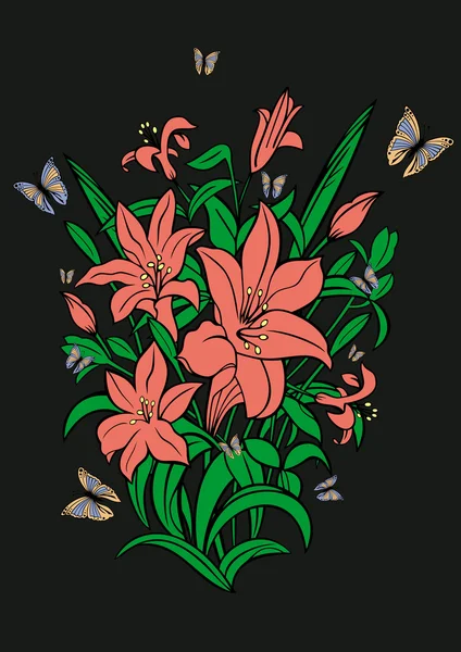 Flores y mariposas abstractas con fondo — Archivo Imágenes Vectoriales