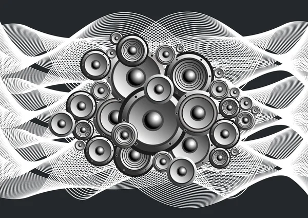 Altavoces abstractos con ondas musicales — Vector de stock