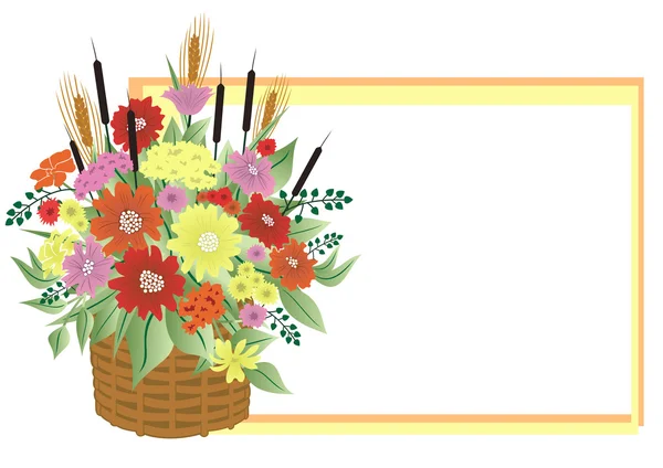 Καλάθι με αφηρημένες λουλούδια με πλαίσιο — Διανυσματικό Αρχείο