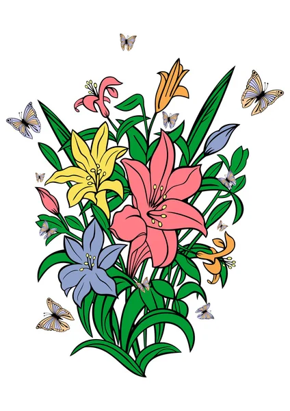 Lys et papillons abstraits — Image vectorielle