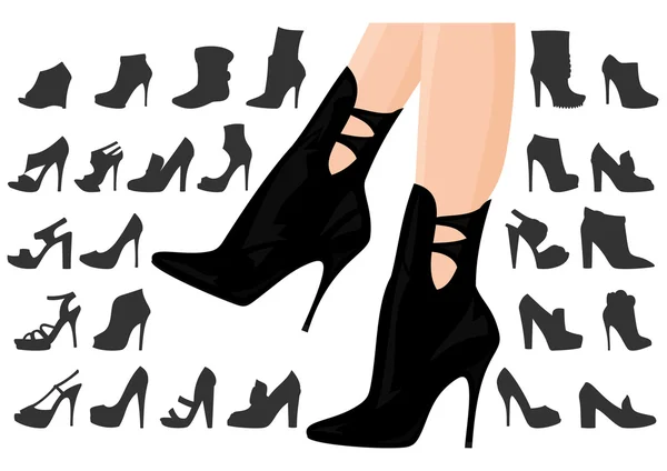 Patas femeninas en zapatos con fondo — Vector de stock