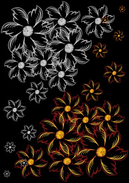 Abstract flowers on black background — Stock Vector