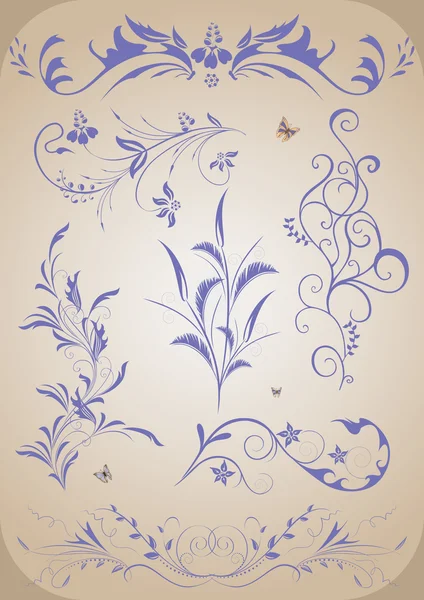 Conjunto de ornamento floral abstracto — Archivo Imágenes Vectoriales