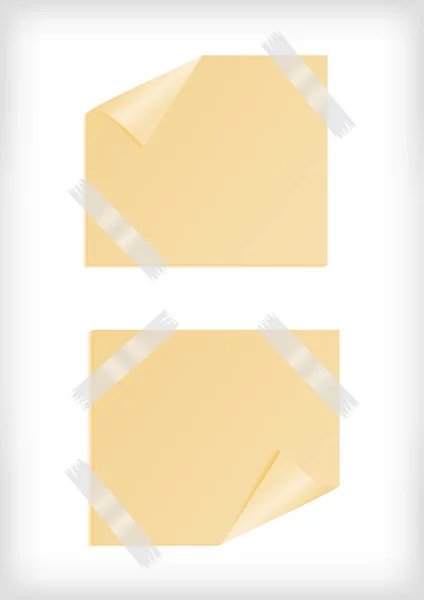 Gele stickers met gekrulde hoek en scotch tape — Stockvector