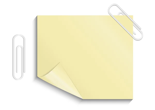 Etiqueta amarela com clipes de papel — Vetor de Stock