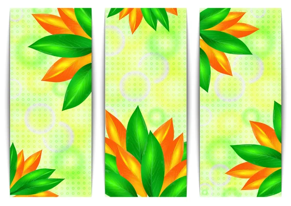 Banners with leaves and dotted background — Stock Vector