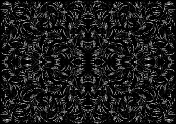 Ornement argenté abstrait sur fond noir — Image vectorielle