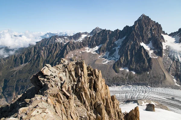 Lodowca Argentiere od grands montets — Zdjęcie stockowe