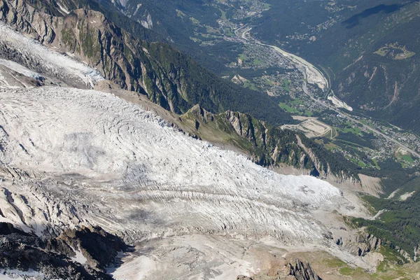 Bossons-Gletscher von der aiguille du midi — Stockfoto