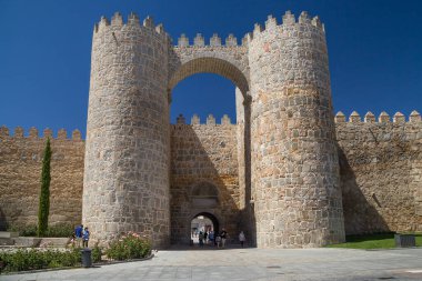 Avila, Spain - August 22, 2020: Gate of the Alcazar in the City Walls of Avila, Spain.