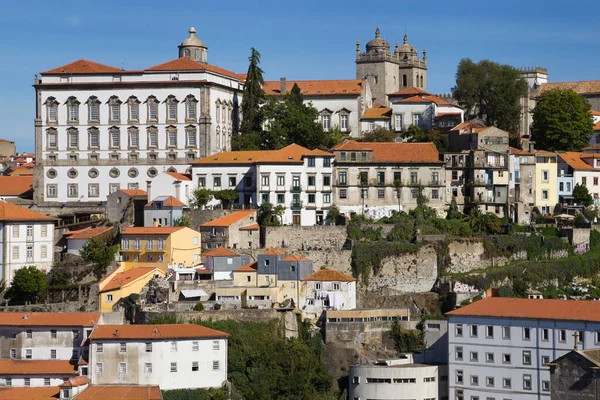 葡萄牙波尔图多姆路易斯一世桥顶部的圣公会宫和大教堂 — 图库照片