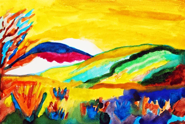 Abstract colorful watercolors landscape.