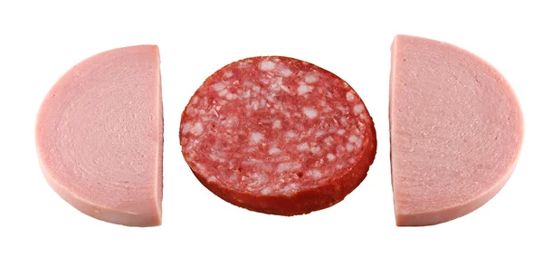 Três pedaços de salsicha — Fotografia de Stock
