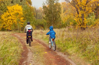 sonbahar Park'taki bisiklet üzerinde etkin aile