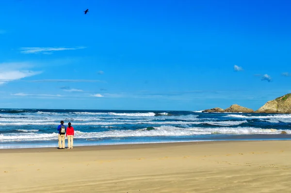 Счастливая пара на прекрасном океанском пляже — стоковое фото