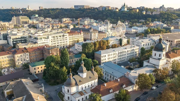 Vzdušný Pohled Shora Město Kyjev Řeku Dněpru Podol Město Kyjev — Stock fotografie