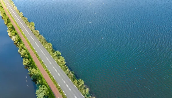 Otoyol Manzarası Polder Barajındaki Bisiklet Yolu Kuzey Hollanda Hollanda Dan — Stok fotoğraf