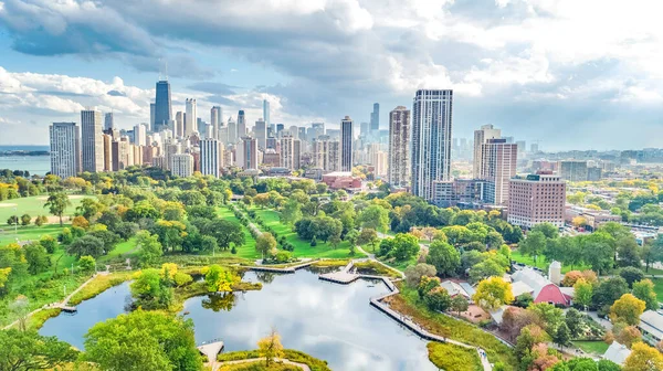 Chicago Skyline Aerea Drone Vista Dall Alto Città Chicago Grattacieli — Foto Stock