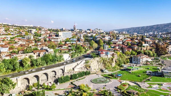 Tbilisi Skyline Luchtfoto Drone Uitzicht Van Boven Oude Stad Van — Stockfoto