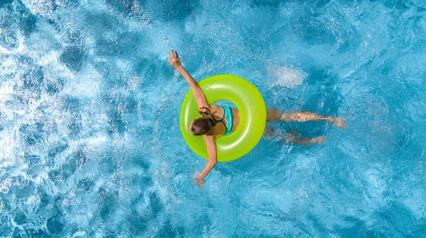 Active Young Girl Swimming Pool Aerial Top View Child Relaxes — Stock Photo, Image
