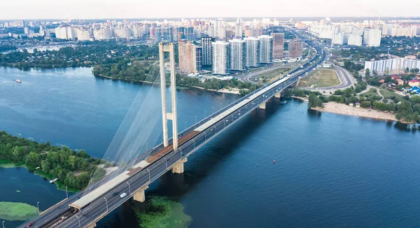 Bovenaanzicht Vanuit Lucht South Bridge Kiev Stad Van Bovenaf Kiev — Stockfoto