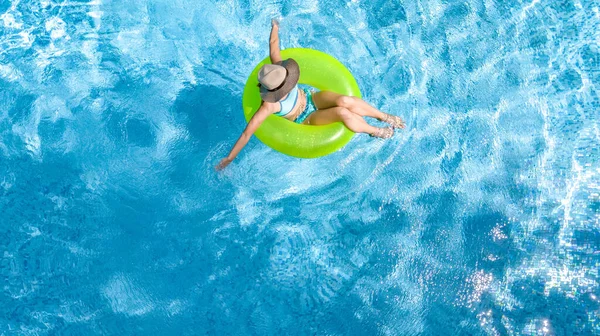 Active Young Girl Swimming Pool Aerial Drone View Teenager Relaxes — Stock Photo, Image