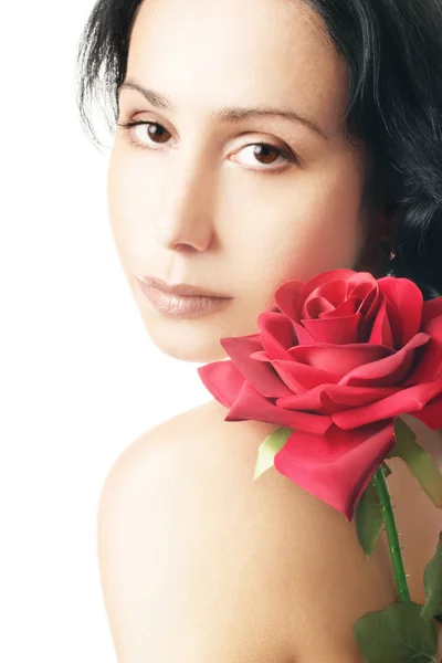 红玫瑰的女人 — 图库照片