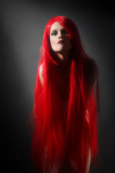 Sensual woman with red hair wig — Stock Photo, Image