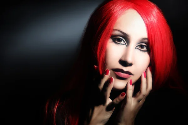 Woman in red hair wig — Stock Photo, Image