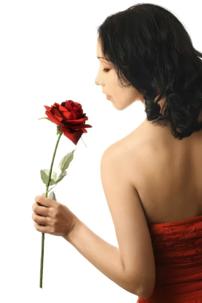 Woman profile with red rose — Stock Photo, Image