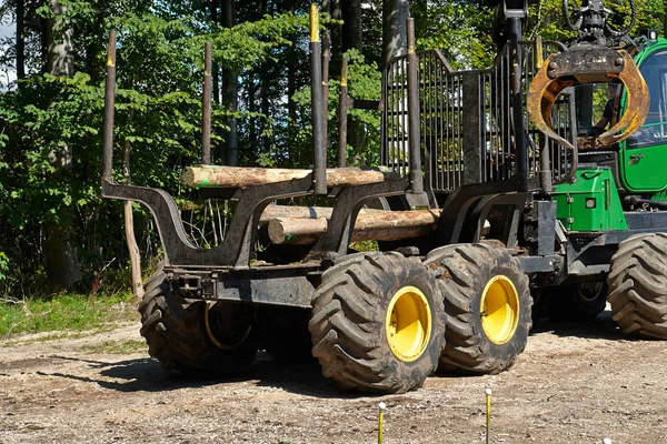 Carregador de colheitadeira pesada fazendo trabalho florestal — Fotografia de Stock