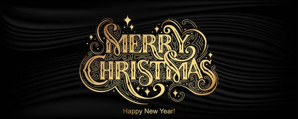 Merry Christmas Happy New Year Hand Lettering Calligraphy Vector Holiday — Stock Vector