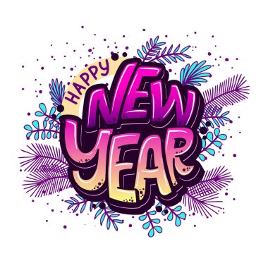 Kaligrafi yazarken mutlu yıllar. Vektör tatil illüstrasyon elemanı. Pankart için tipografik öge, tebrikler.